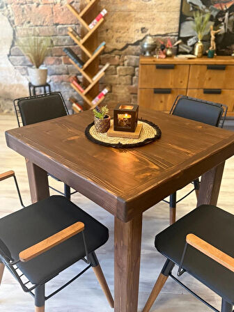 Ntconcept Pina Masif Ağaç Tel Sandalyeli Masa Takımı 85x85+4sandalye