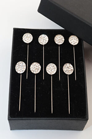 8li Kristal Taşlı Beyaz Eşarp Iğnesi. Şal Iğnesi. Türban Iğnesi. Başörtü Iğnesi. Eşarp Ve Şal Iğnesi