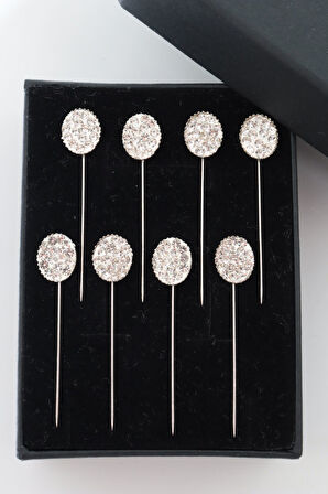 8li Kristal Taşlı Beyaz Eşarp Iğnesi. Şal Iğnesi. Türban Iğnesi. Başörtü Iğnesi. Eşarp Ve Şal Iğnesi