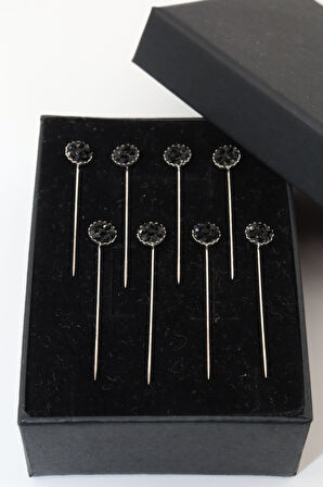 8li Kristal Taşlı Siyah Eşarp Ve Şal Iğnesi. Eşarp Iğnesi. Şal Iğnesi. Türban Iğnesi. Başörtü Iğnesi