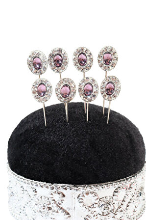 8’li Mor kristal taşlı eşarp iğnesi. Şal iğnesi. Türban iğnesi. Başörtü iğnesi. Eşarp ve şal iğnesi