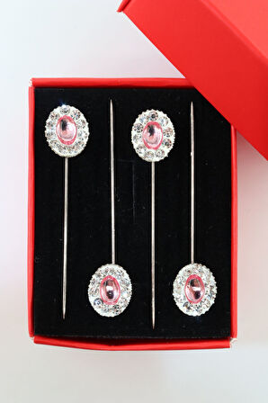 4lü Pembe kristal taşlı eşarp iğnesi. Şal iğnesi. Türban iğnesi. Başörtü iğnesi. Eşarp ve şal iğnesi