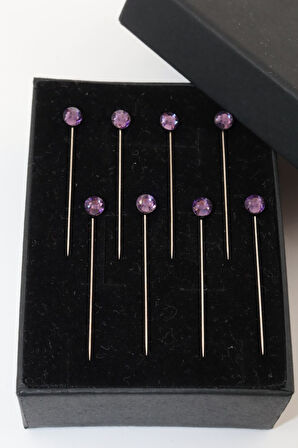 8li Pırlanta Taşlı Mor Eşarp Iğnesi. Eşarp Iğnesi. Şal Iğnesi. Türban Iğnesi. Başörtü Iğnesi