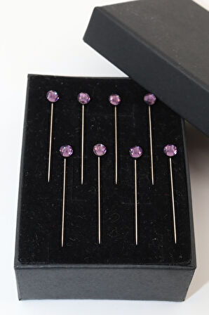 8li Pırlanta Taşlı Mor Eşarp Iğnesi. Eşarp Iğnesi. Şal Iğnesi. Türban Iğnesi. Başörtü Iğnesi