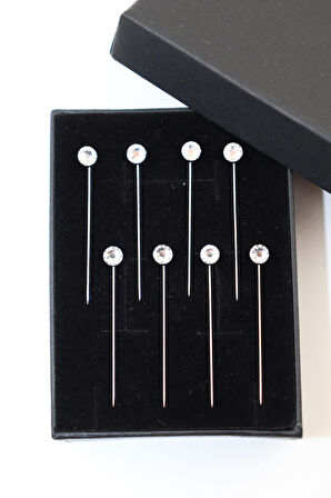 8li Pırlanta Taşlı Beyaz Eşarp Iğnesi. Eşarp Iğnesi. Şal Iğnesi. Türban Iğnesi. Başörtü Iğnesi