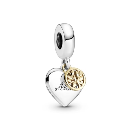 Nur Silver Gümüş Charm Hayat Ağacı Kalp Gold Detay