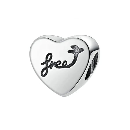 Nur Silver Kalp Charm Gümüş Free Yazılı