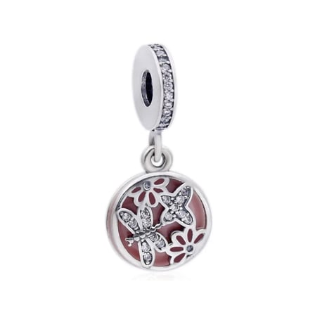 Nur Silver Pembe Sallantılı Kelebek Gümüş Charm