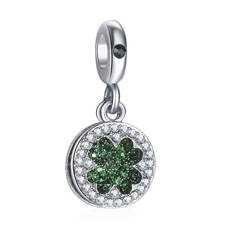 Nur Silver Dört Yapraklı Yeşil Yonca Sallantılı 925 Ayar Gümüş Charm