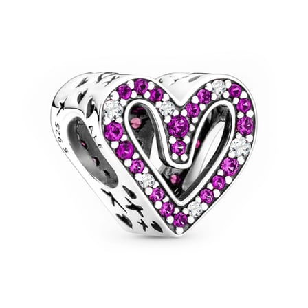 Nur Silver Kalp Charm Pembe Taşlı 925 Ayar Gümüş