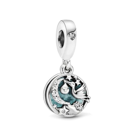 Nur Silver Bebek ve Leylek Gümüş Charm Mavi Mineli