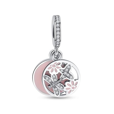 Nur Silver Kelebek Charm Gümüş Pembe Taşlı