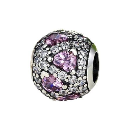 Nur Silver Kalp Figürlü Gümüş Charm Pembe Taşlı 925 Ayar