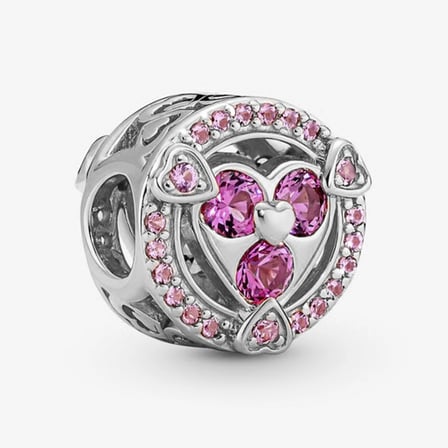 Nur Silver Kalp Tasarımlı 925 Ayar Gümüş Charm Pembe Taşlı