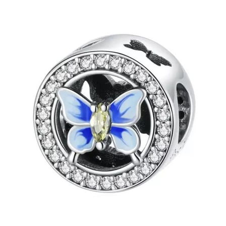 Nur Silver Kelebek Charm 925 Ayar Gümüş Mavi Taşlı