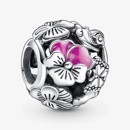 Nur Silver Pansy Çiçek Gümüş Charm 925 Ayar