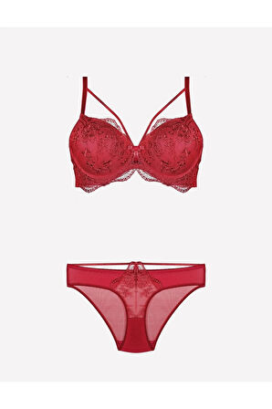 Kadın Kırmızı Destekli Sütyen Takım 4485