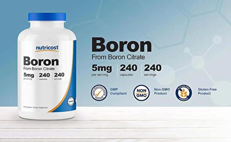 Nutricost 3 mg Boron 240 Capsules - Kemik erimesi koruyucu