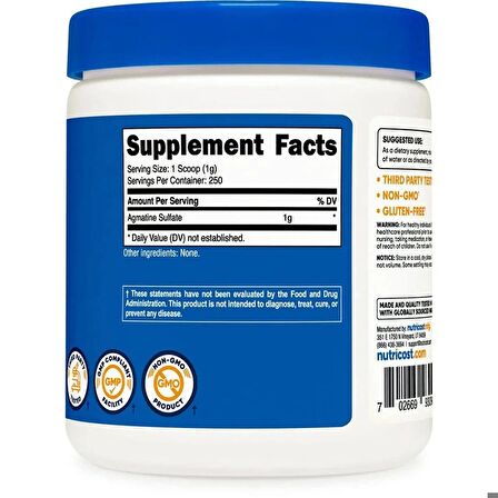 Nutricost agmatine sulfate (Güç + Dayanıklılık) 250 gram