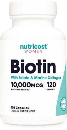 Nutricost Biotin+Collagen+Folate for Women 10,000mcg 120 Caps (Bayanlara özel)