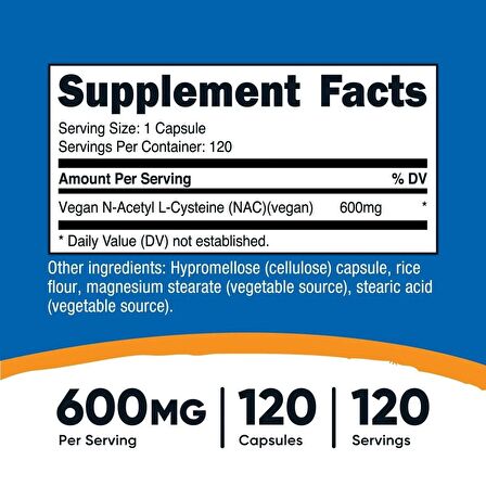 Nutricost N-Acetyl Cysteine (NAC)  600 MG 120 Capsul