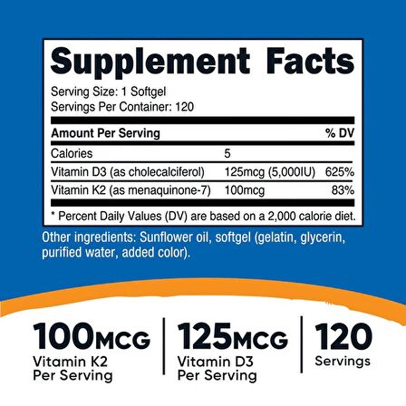 Nutricost Vitamin K2 + Vitamin D3 5000UI 120 Softgels