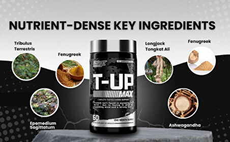 Nutrex T-Up Max Testo Booster 60 Caps Tribulus+Fenugreek+Maca+Tongkat Ali+Ksm66 Ashwagandha