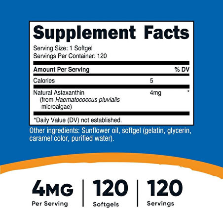 Nutricost Astaxanthin Antioxidants 4mg Gluten Free and Non-GMO 120 Softgels