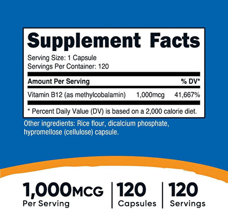 Nutricost Vitamin B12 Methylcobalamin 1000mcg 120 Caps