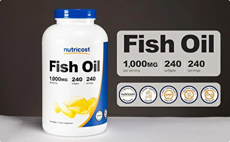 Nutricost Fish Oil Balık Yağı 1000mg (560mg of Omega 3), 240 Softgels