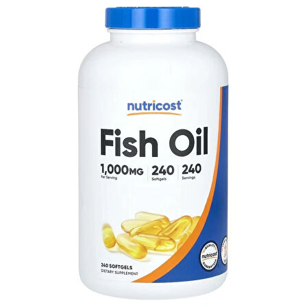 Nutricost Fish Oil Balık Yağı 1000mg (560mg of Omega 3), 240 Softgels