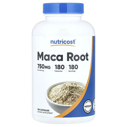 Nutricost Maca Root Capsules Lepidium meyenii 750mg 180 Caps 180 Servings
