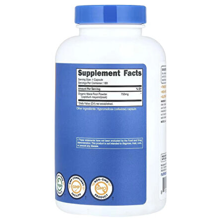 Nutricost Maca Root Capsules Lepidium meyenii 750mg 180 Caps 180 Servings