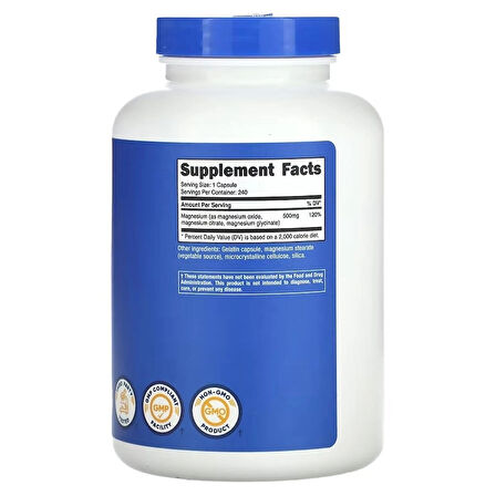 Nutricost, Magnesium Oxide , Citrate , glycinate Complex  500 mg 240 Caps