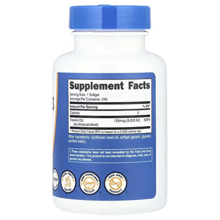 Nutricost Vitamin D3 5,000 IU 240 Softgels