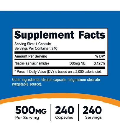 Nutricost Niacin (Vitamin B3) 500mg 240 Capsules