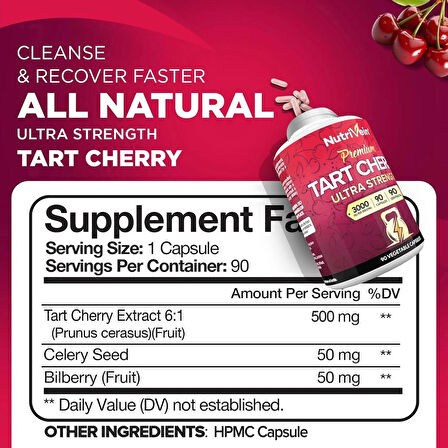 Nutrivein Tart Cherry(Tart kiraz) Recovery, Detox, Rest, & Mobility - 90 Caps