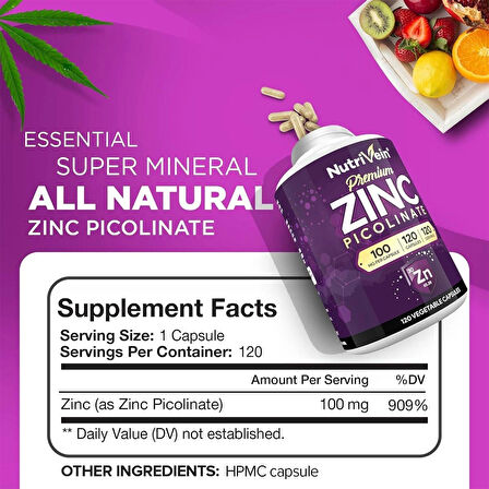 Nutrivein Zinc(Çinko) Picolinate 100 mg - 120 Caps