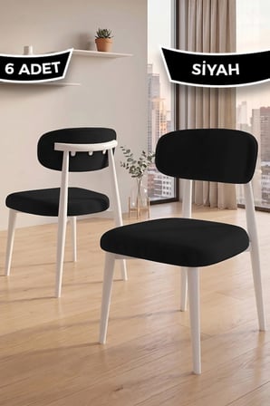 Nuvo Serisi 6 Adet Siyah Mutfak Sandalyesi Beyaz Metal İskeletli 1. Sınıf Babyface Kumaş