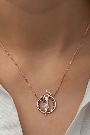 925 Ayar Mix Taşlı Gümüş Anne Çocuk Kolye