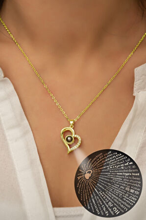 100 Dilde Seni Seviyorum Yazılı 925 Ayar Gümüş 14 Ayar Altın Kaplama Kolye