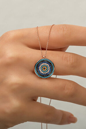 925 Rose Altın Kaplama Dalgalı Gümüş Nazar Kolye