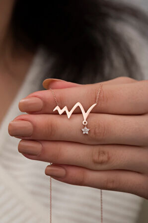 925 Ayar Rose Kaplama Yıldız Tektaş Gümüş Ritim Kolye