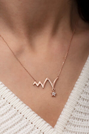 925 Ayar Rose Kaplama Yıldız Tektaş Gümüş Ritim Kolye