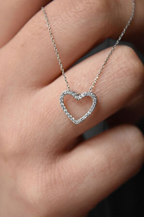 925 Ayar Gümüş Rodyum Kaplama Montür Kalp Kolye