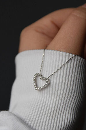 925 Ayar Gümüş Rodyum Kaplama Montür Kalp Kolye