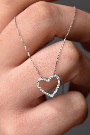 925 Ayar Gümüş Rodyum Kaplama Montür Kalp Kolye