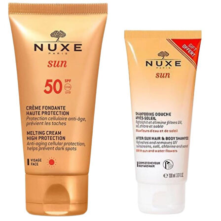 Nuxe Sun Güneş Sonrası Şampuan 100 ml & Nuxe Sun Fondante Visage Creme Spf 50 Güneş Koruyucu Yüz Kremi 50 ml