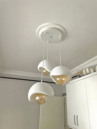 Beton Görünümlü Modern Şık İskandinav Tarz 3 Başlıklı Avize (25cm) (RUSTİK AMPUL HEDİYELİ)