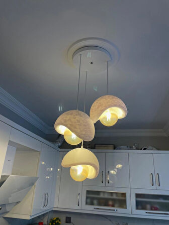 Beton Görünümlü Modern Şık İskandinav Tarz 3 Başlıklı Avize (25cm) (RUSTİK AMPUL HEDİYELİ)